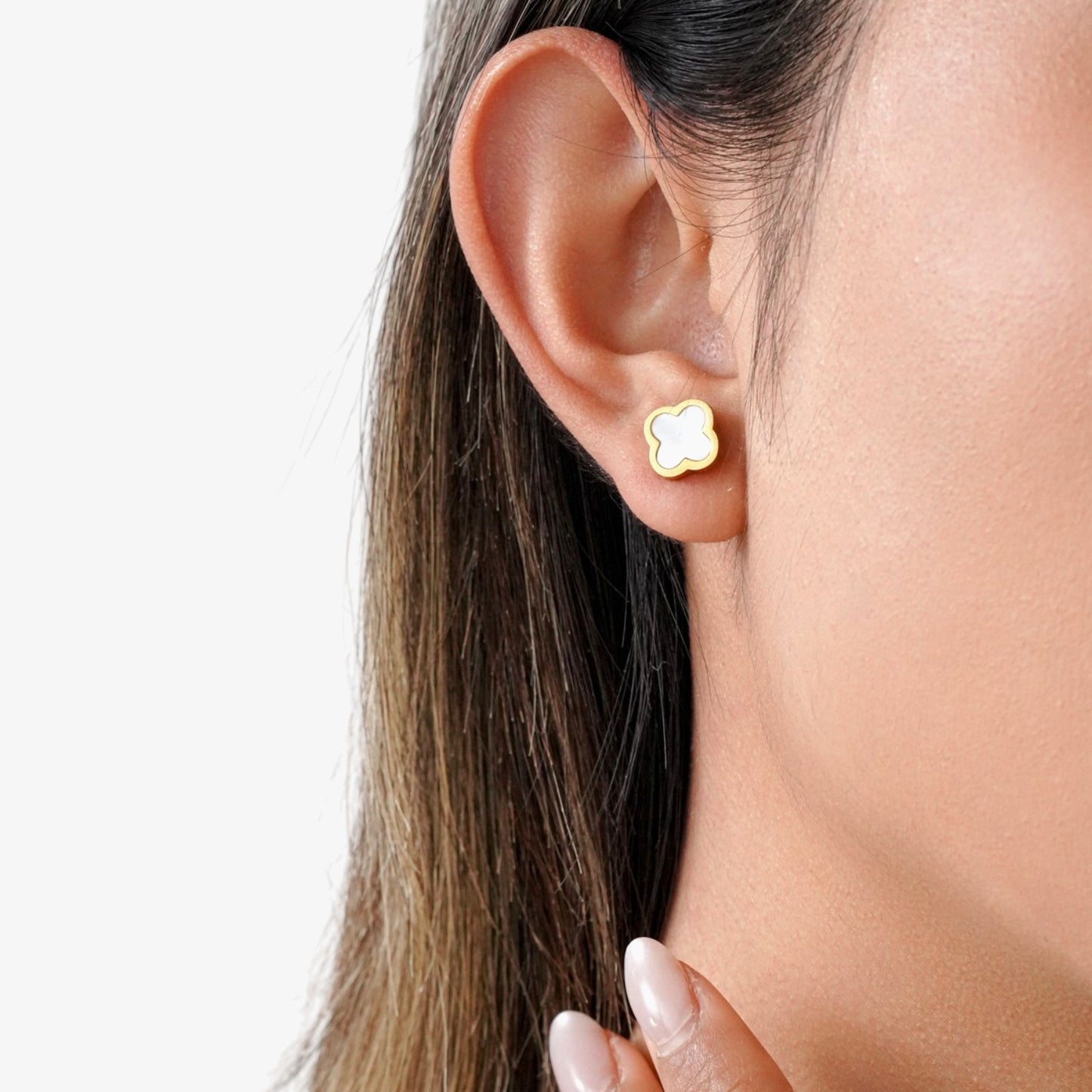 Clover Earring - White Stone — hypoallergenic stainless steel earrings | LAFENY
