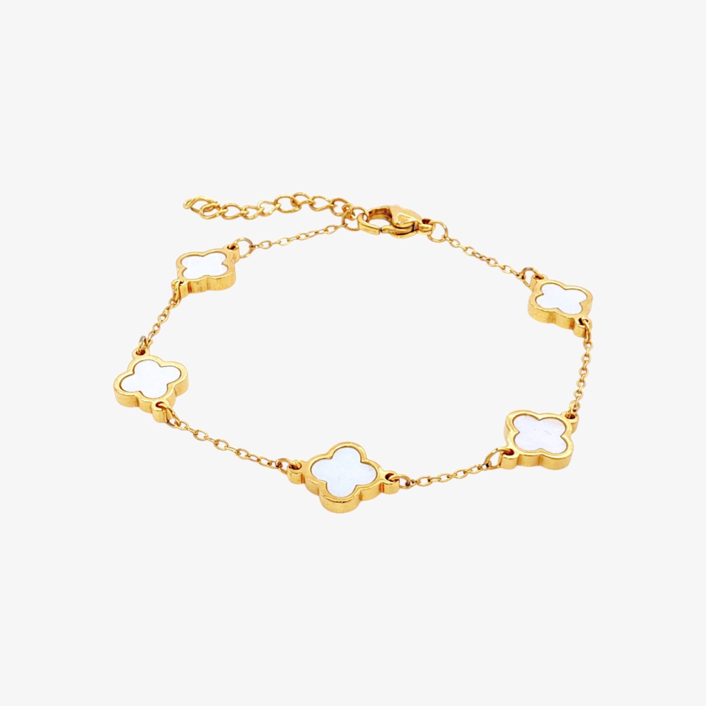 Small 5 Clover White Stone Bracelet — stainless steel bracelet with stone detail | LAFENY