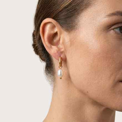 Pearl Hoop Earrings - 14mm