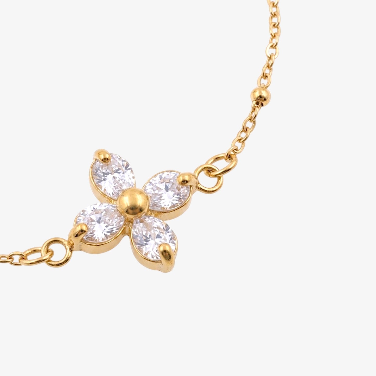 Bloom bracelet – gold beaded bracelet with crystal flower charm