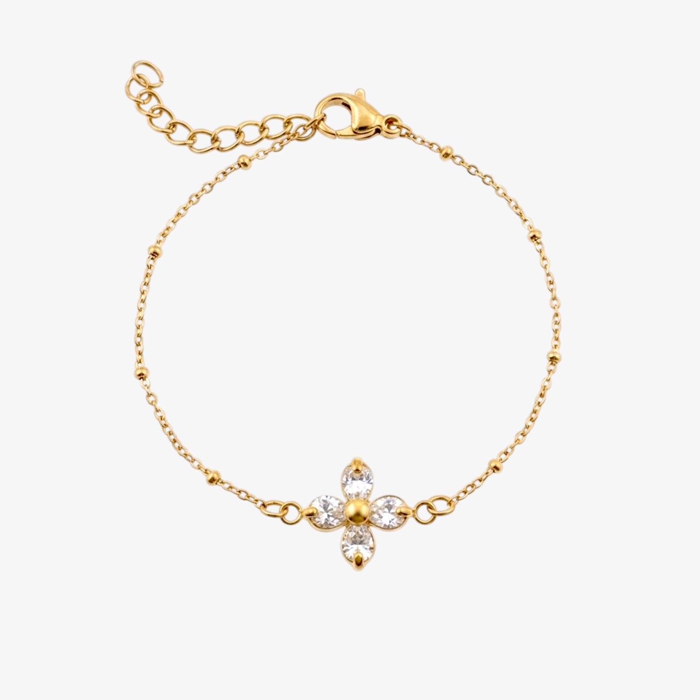 Bloom bracelet – gold beaded bracelet with crystal flower charm, stainless steel, waterproof – LAFENY