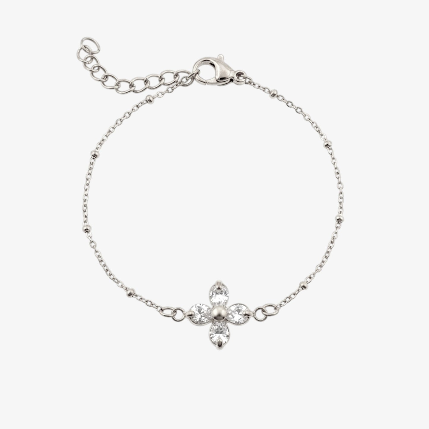 Bloom bracelet – silver beaded bracelet with crystal flower charm, stainless steel, waterproof – LAFENY