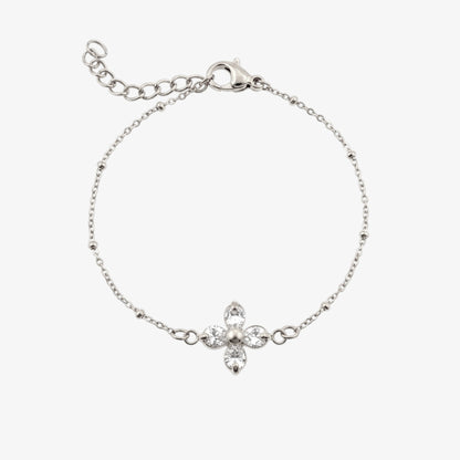 Bloom bracelet – silver beaded bracelet with crystal flower charm, stainless steel, waterproof – LAFENY
