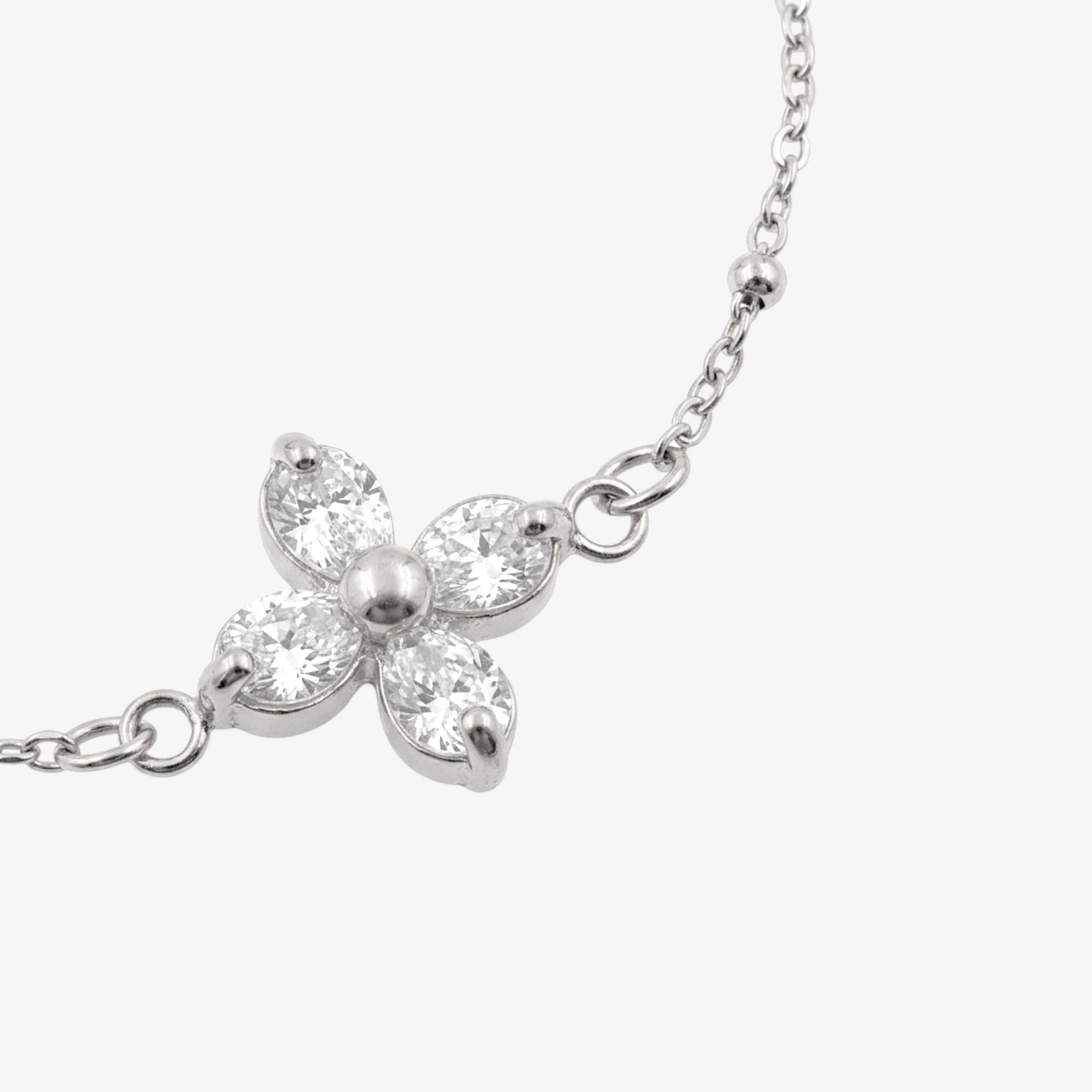 Bloom bracelet – silver beaded bracelet with crystal flower charm