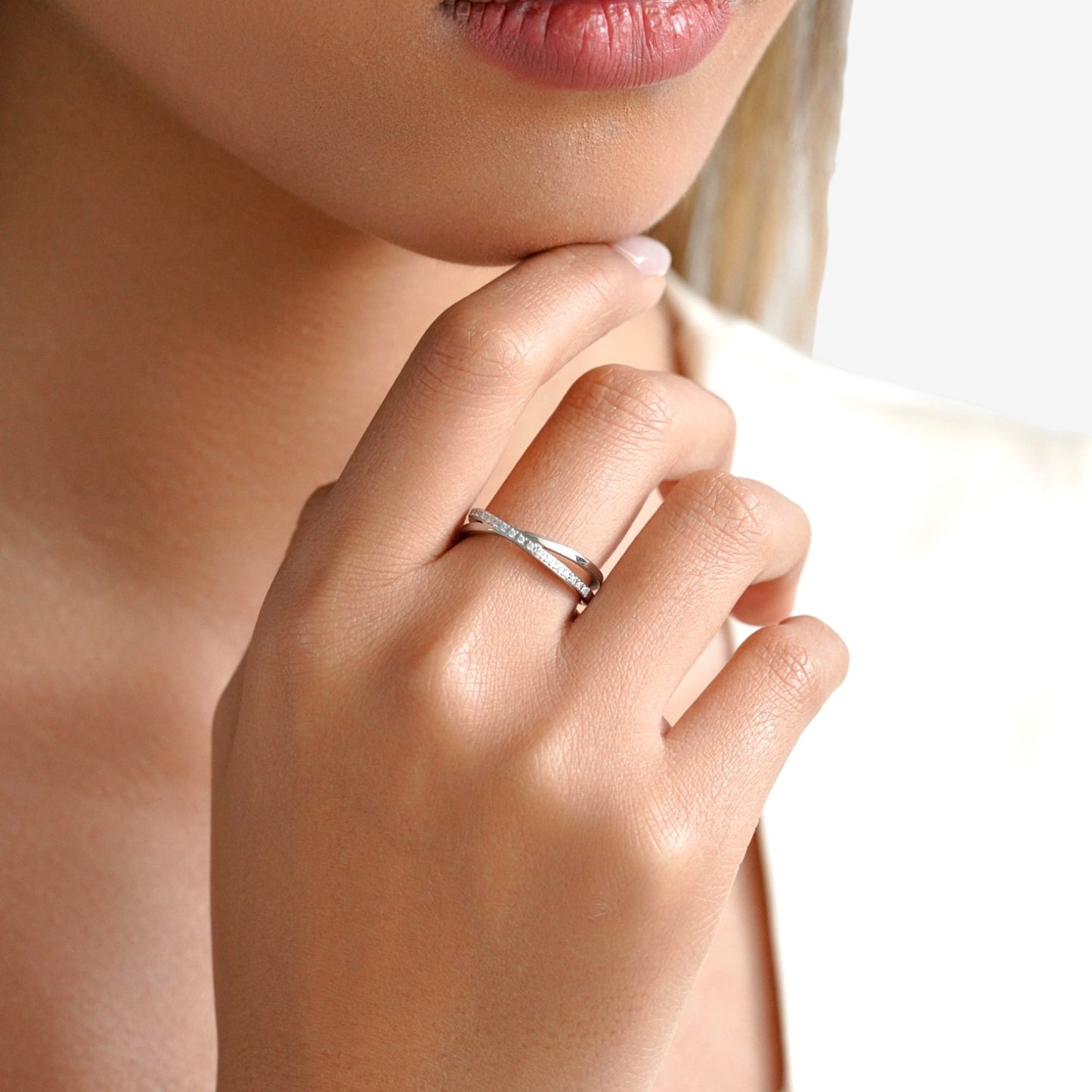 X Ring with Stones Ring — stainless steel ring with stone detail | LAFENY