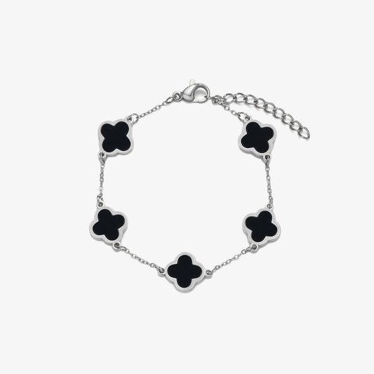 5 Clover Black Stone Bracelet