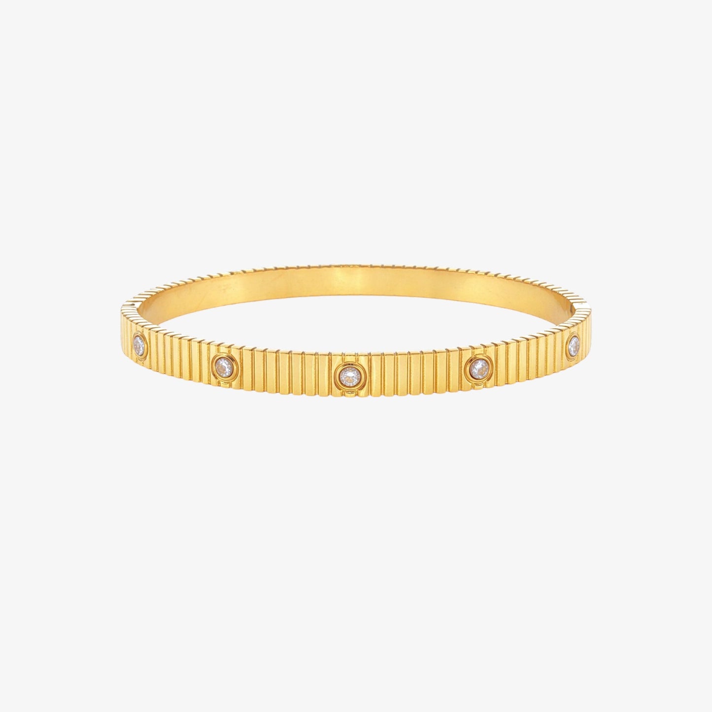 Multiple Stone Lines Bangle - 6mm — stainless steel bracelet with stone detail | LAFENY