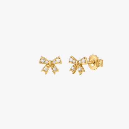 Crystal Bow Stud Earrings Gold — waterproof stainless steel womens earrings | LAFENY