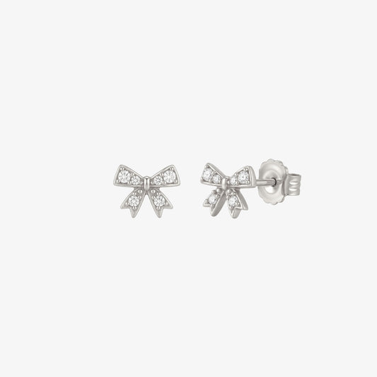 Crystal Bow Stud Earrings Silver — waterproof stainless steel womens earrings | LAFENY