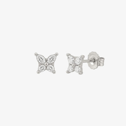 Crystal Butterfly Stud Earrings Silver — waterproof stainless steel womens earrings | LAFENY