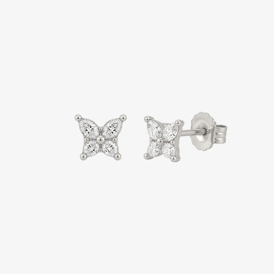 Crystal Butterfly Stud Earrings Silver — waterproof stainless steel womens earrings | LAFENY