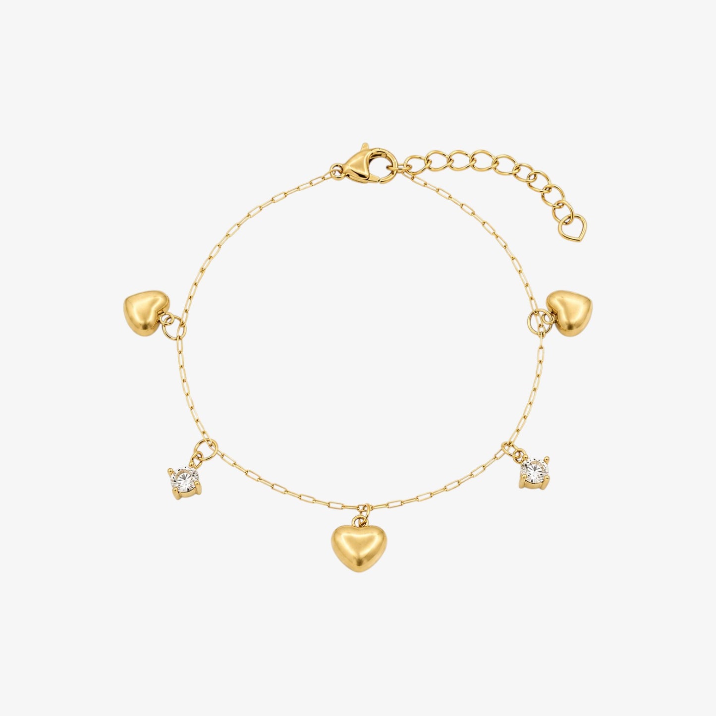 Crystal Heart Charm Bracelet Gold — waterproof stainless steel womens bracelet | LAFENY