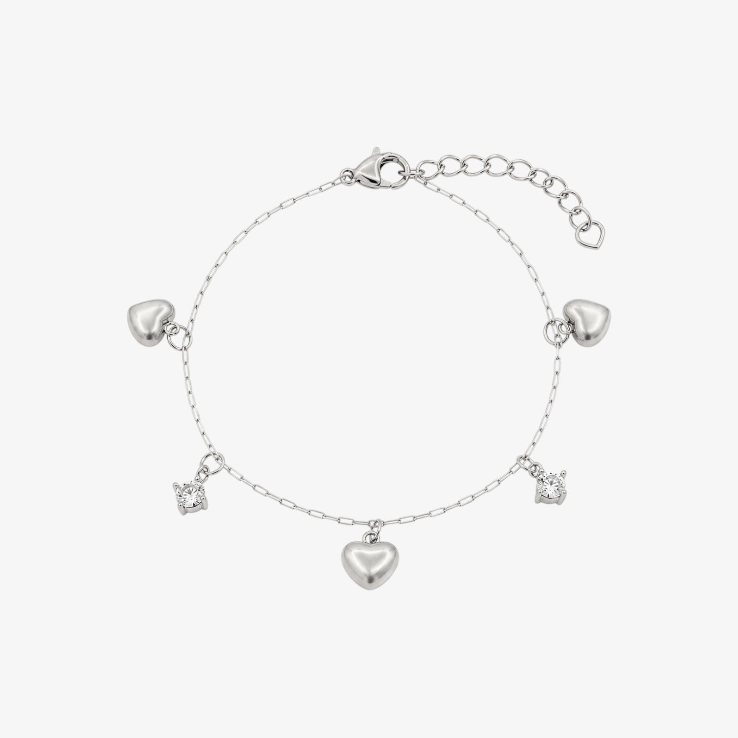 Crystal Heart Charm Bracelet Silver — waterproof stainless steel womens bracelet | LAFENY