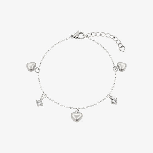 Crystal Heart Charm Bracelet Silver — waterproof stainless steel womens bracelet | LAFENY