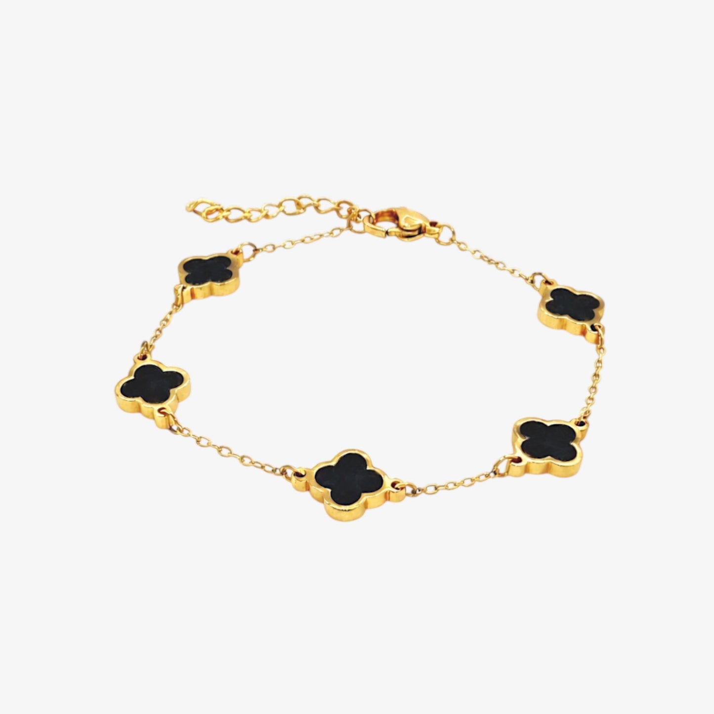 Small 5 Clover Black Stone Bracelet — stainless steel bracelet with stone detail | LAFENY