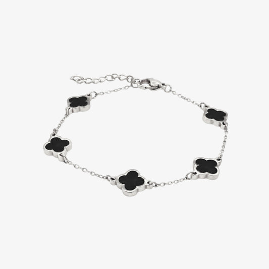 Small 5 Clover Black Stone Bracelet — stainless steel womens bracelet | LAFENY