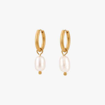Pearl Hoop Earrings Gold — waterproof stainless steel womens earrings | LAFENY