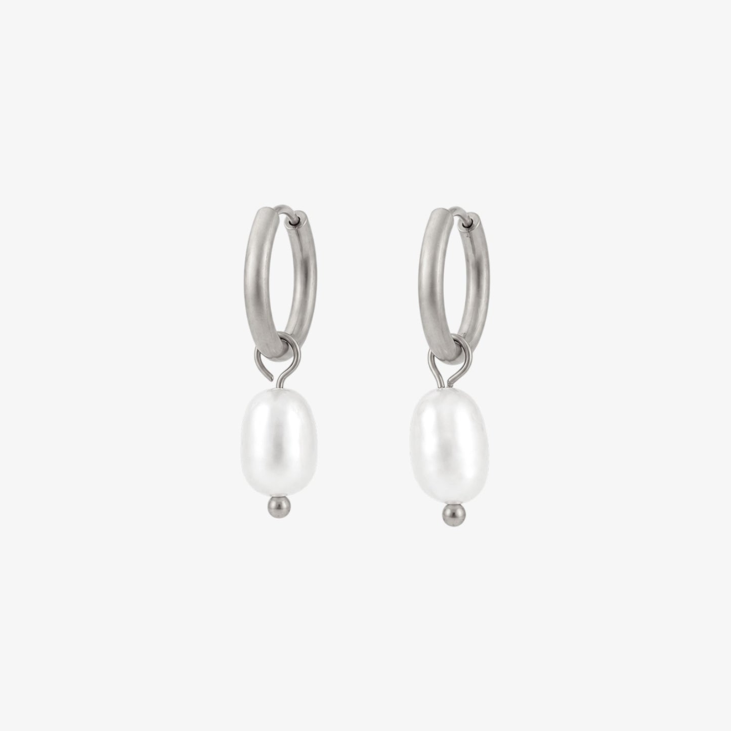 Pearl Hoop Earrings Silver — waterproof stainless steel womens earrings | LAFENY