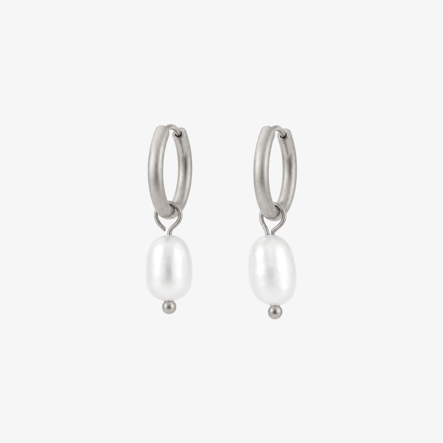 Pearl Hoop Earrings Silver — waterproof stainless steel womens earrings | LAFENY