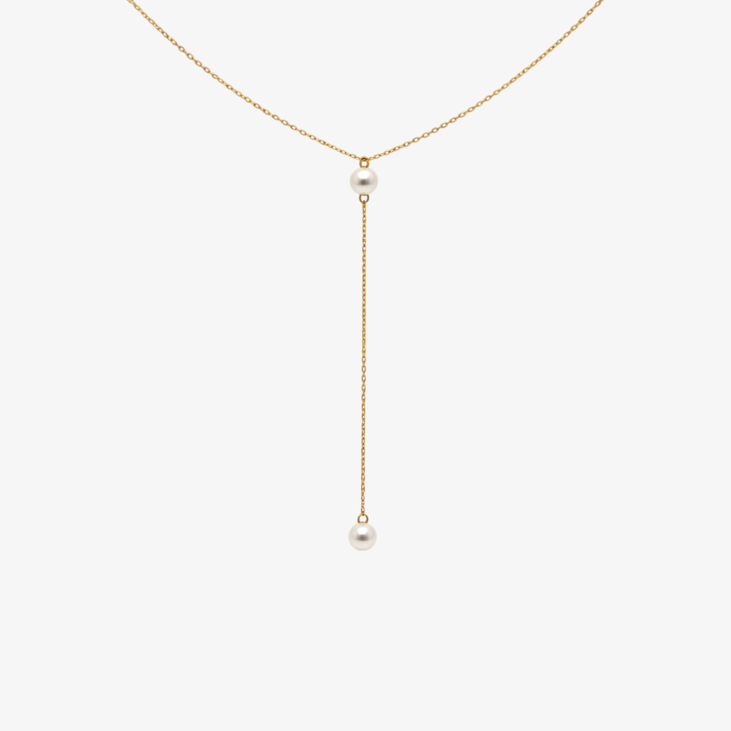 Y Double Pearl Drop Necklace — stainless steel necklace with stone detail | LAFENY