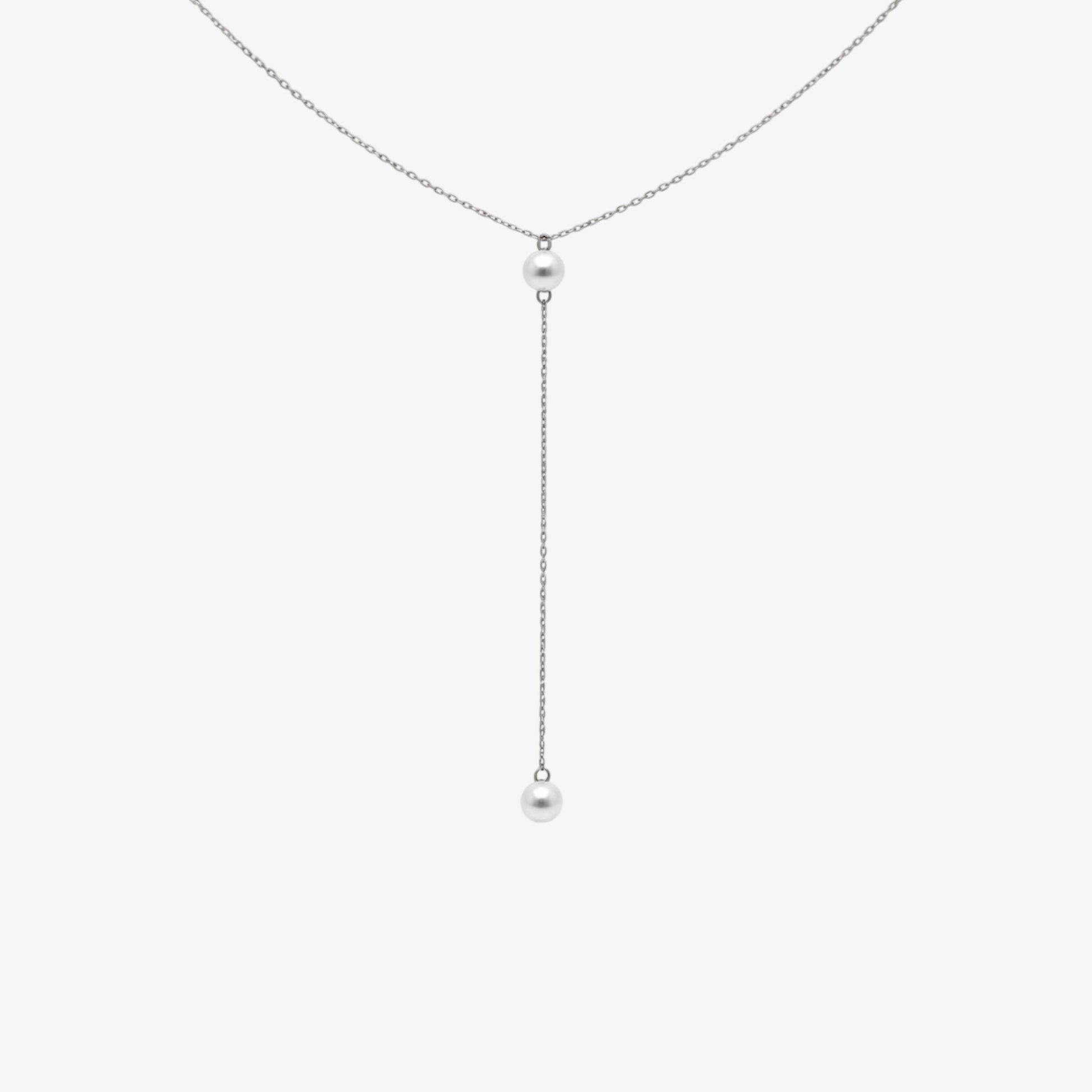 Y Double Pearl Drop Necklace — stainless steel womens necklace | LAFENY
